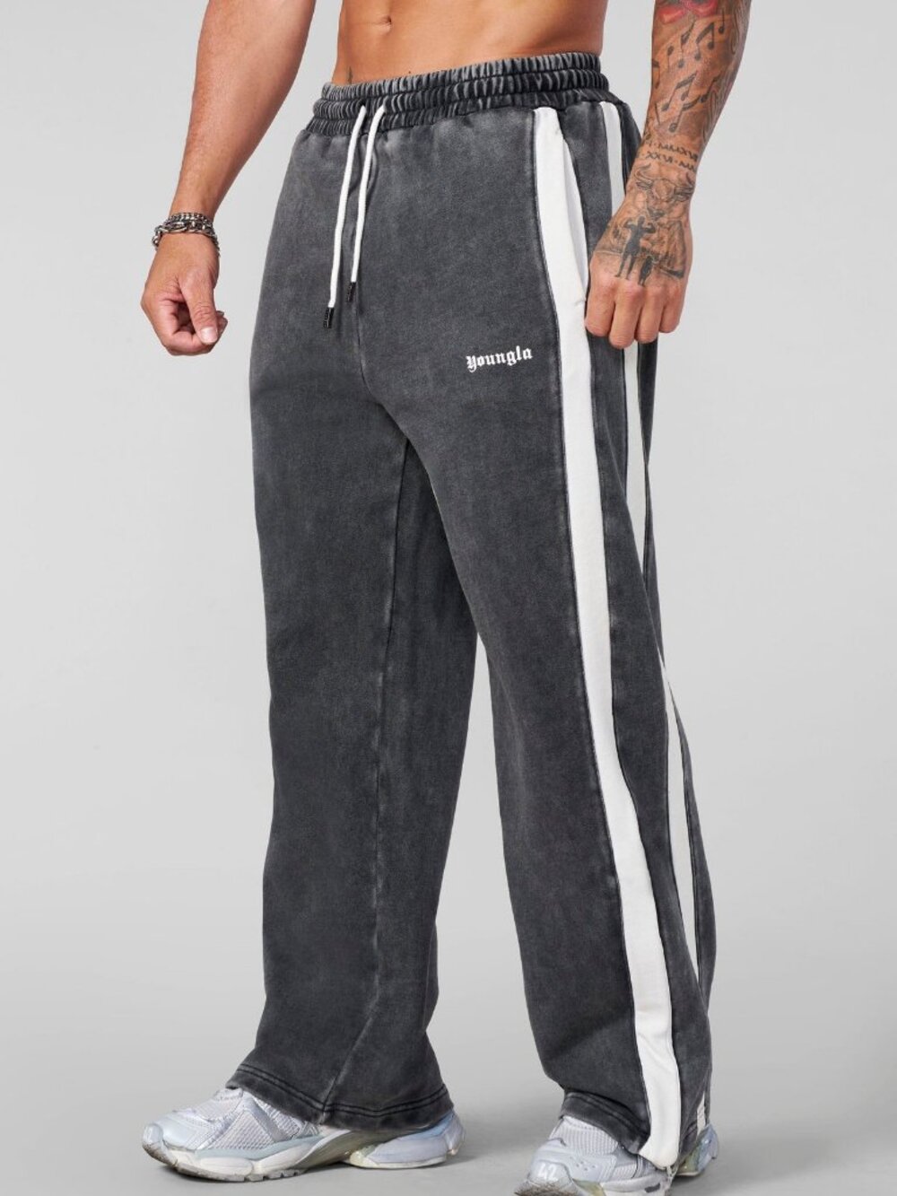 YoungLA 2146 Classic Stripe Sweats Charcoal Wash XXL NWT Cotton Sweatpants